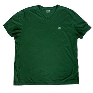 Lacoste Mens V-Neck Pima Cotton T-Shirt Green Regular Fit XL F8330 Logo Tee